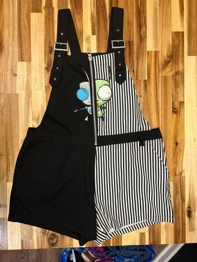 Nickelodeon invader Zim Black and White Striped women’s Overalls